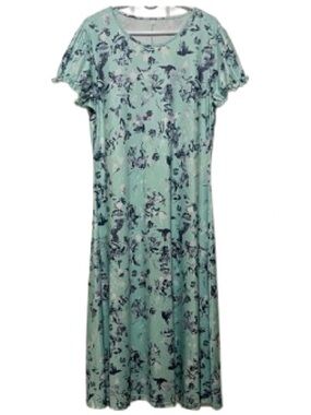 Romantic Malachite Green Floral Midi Dress Flutter Sleeve Size XL